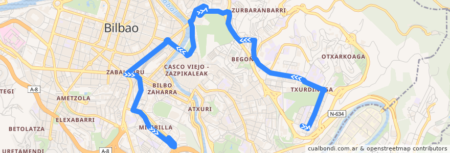 Mapa del recorrido 30 Txurdinaga → Miribilla de la línea  en 毕尔巴鄂.