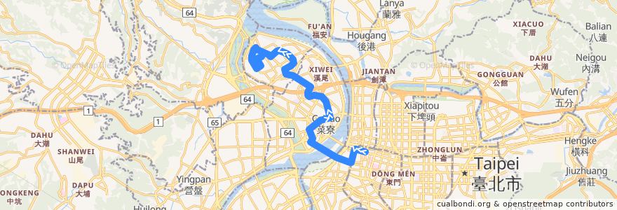 Mapa del recorrido 臺北市 221 臺北車站→蘆洲 de la línea  en Nuevo Taipéi.