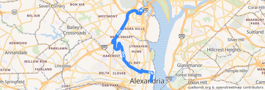 Mapa del recorrido DASH AT4 South de la línea  en فيرجينيا.