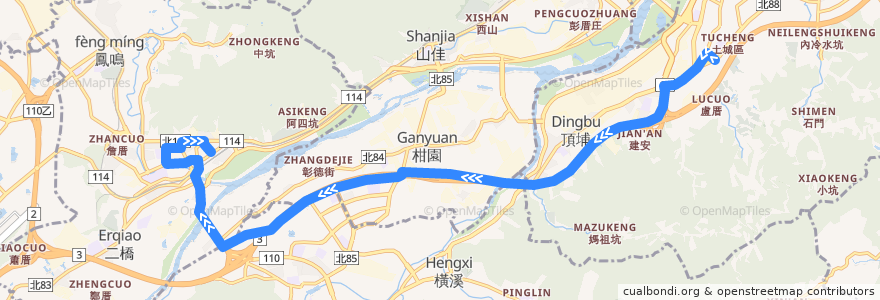 Mapa del recorrido 新北市 917 捷運永寧站->鶯歌 de la línea  en Nuova Taipei.