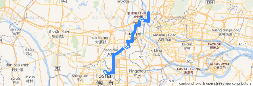 Mapa del recorrido 佛276路（东方广场北门-罗冲围总站） de la línea  en 广东省.
