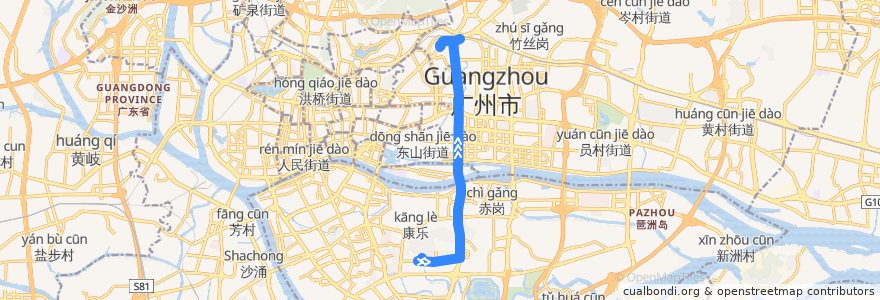 Mapa del recorrido 商务专线6路[逸景西路(珠江国际纺织城)总站-沙河大街总站] de la línea  en 广州市.