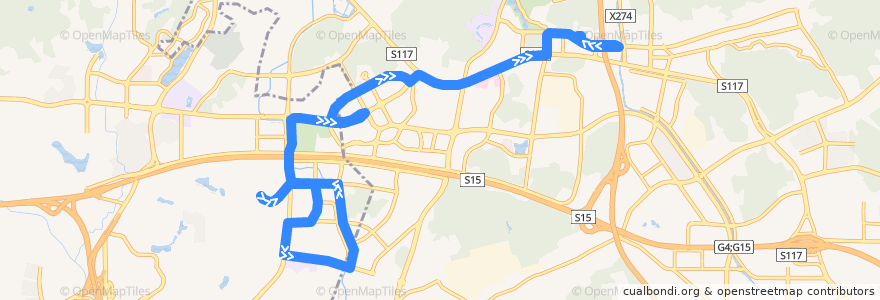 Mapa del recorrido 科学城3号交通专线(广东国防教育基地总站-萝岗中心区总站) de la línea  en 黄埔区.