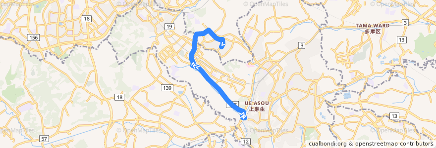 Mapa del recorrido 柿生駅北口～平尾団地 de la línea  en Kawasaki.