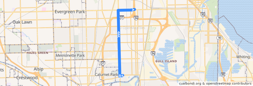 Mapa del recorrido Halsted-95th Street de la línea  en شيكاغو.