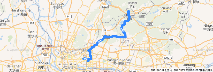 Mapa del recorrido 节假日公交专线7路[动物园南门总站-穗丰村(广东技术师范学院天河学院)总站] de la línea  en 广州市.