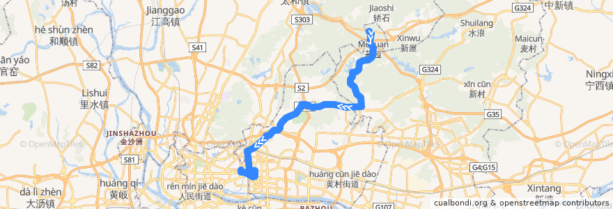 Mapa del recorrido 节假日公交专线7路[穗丰村(广东技术师范学院天河学院)总站-动物园南门总站] de la línea  en 广州市.