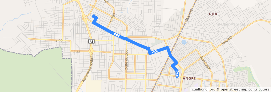 Mapa del recorrido woro woro : Angre Petro Ivoire → Abobo Gare de la línea  en アビジャン.