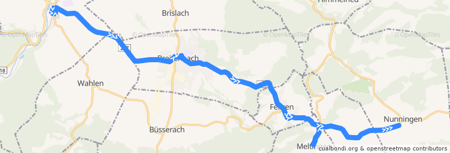 Mapa del recorrido Bus 111: Laufen, Bahnhof => Nunningen, Post de la línea  en スイス.