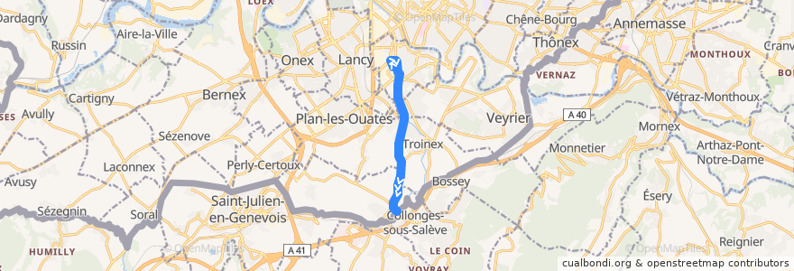 Mapa del recorrido Bus 44: Carouge-Tours → Croix-de-Rozon-Douane de la línea  en Genebra.
