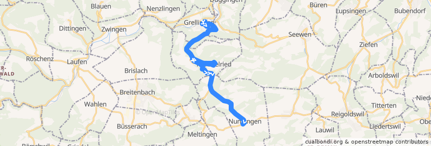 Mapa del recorrido Bus 117: Grellingen, Bahnhof => Nunningen, Post de la línea  en Тирштайн.