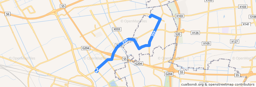 Mapa del recorrido 821路 方向园康路市台路 de la línea  en 상하이.