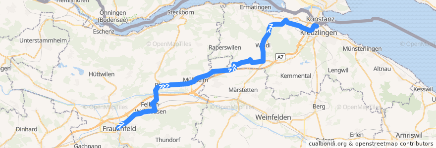Mapa del recorrido Bus 920: Frauenfeld, Bahnhof => Kreuzlingen, Bahnhof de la línea  en Thurgau.