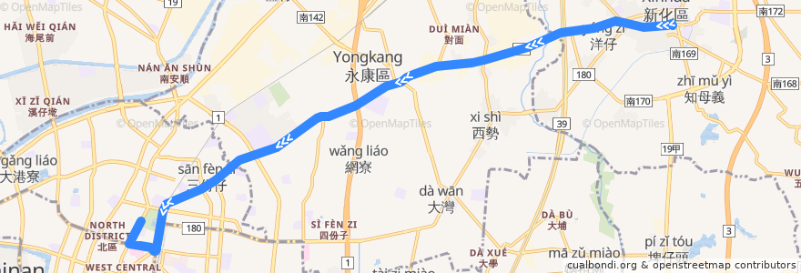 Mapa del recorrido 綠12(延駛臺南轉運站_返程) de la línea  en تاينان.