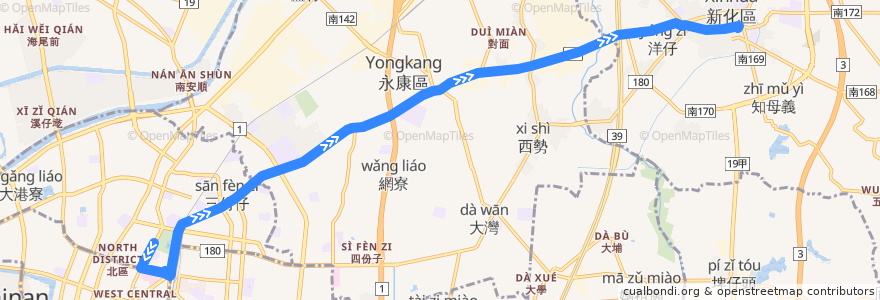 Mapa del recorrido 綠12(延駛臺南轉運站_往程) de la línea  en Tainan.