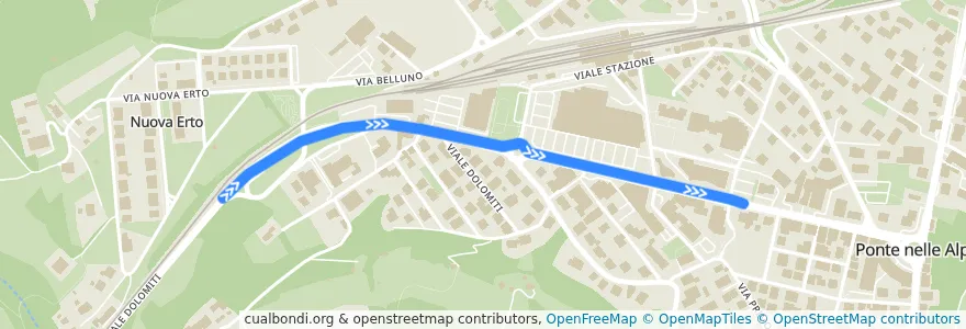 Mapa del recorrido Quantin -> Belluno de la línea  en Ponte nelle Alpi.