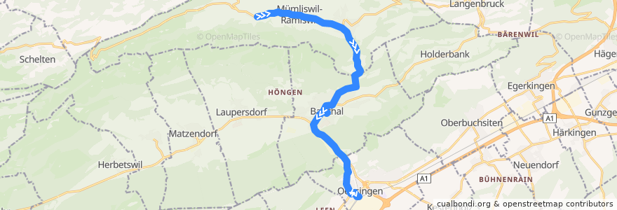 Mapa del recorrido Bus 115: Ramiswil, Dorf => Oensingen, Bahnhof de la línea  en Швейцария.