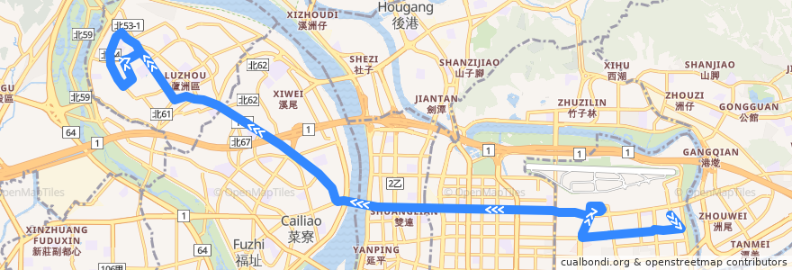 Mapa del recorrido 臺北市 225 民生社區-蘆洲 (返程) de la línea  en 신베이 시.
