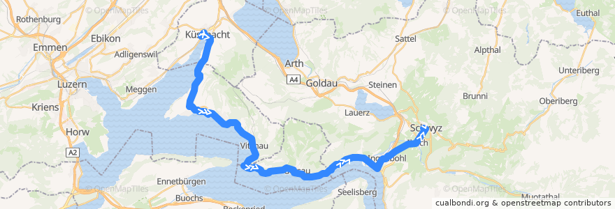 Mapa del recorrido Bus 2: Küssnacht am Rigi, Bahnhof => Schwyz, Post de la línea  en Suisse.
