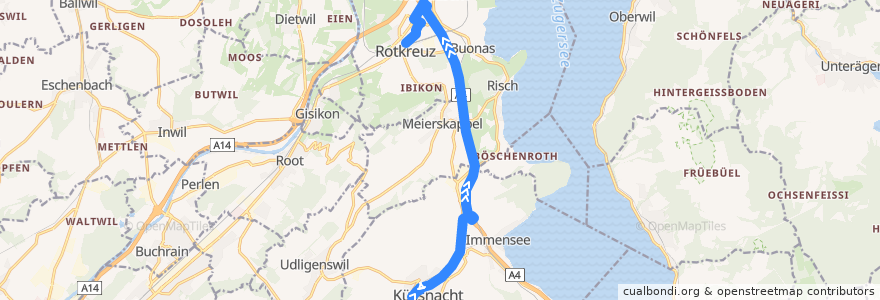Mapa del recorrido Bus 28: Küssnacht am Rigi, Bahnhof => Rotkreuz, Bahnhof Nord de la línea  en Switzerland.