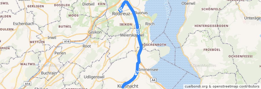 Mapa del recorrido Bus 28: Rotkreuz, Bahnhof Nord => Küssnacht am Rigi, Bahnhof de la línea  en 스위스.