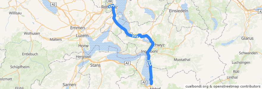 Mapa del recorrido S2: Rotkreuz => Flüelen de la línea  en Suíça.