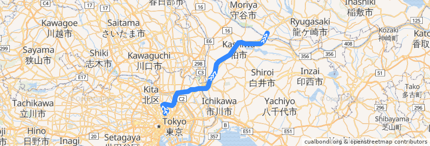 Mapa del recorrido JR常磐線快速（下り） de la línea  en ژاپن.