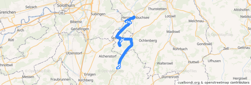 Mapa del recorrido Bus 54: Wynigen => Niederönz => Herzogenbuchsee de la línea  en Région administrative d'Emmental-Haute Argovie.