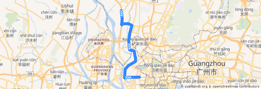Mapa del recorrido 夜2路[石潭西路口-陈家祠(中山七路)总站] de la línea  en 广州市.