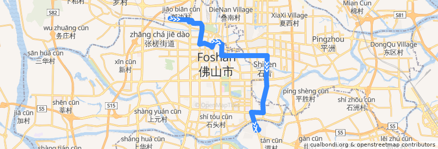 Mapa del recorrido 156路（火车站江边村-碧桂花城） de la línea  en 佛山市.
