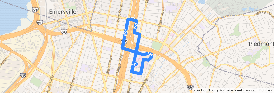 Mapa del recorrido Alta Bates Summit Shuttle 4: MacArthur BART => Merritt Pavilion => Peralta Garage => MacArthur BART de la línea  en Oakland.