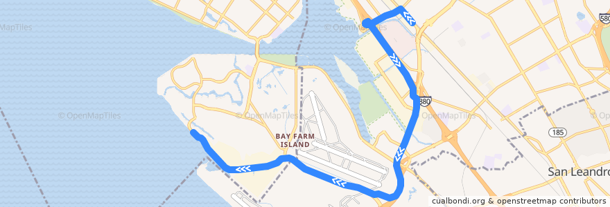 Mapa del recorrido Harbor Bay Business Park Shuttle (morning trips 1, 9) de la línea  en 앨러미다 군.