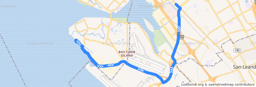 Mapa del recorrido Harbor Bay Business Park Shuttle (evening trips 7, 9) de la línea  en 阿拉梅达县/阿拉米達縣/阿拉米達郡.