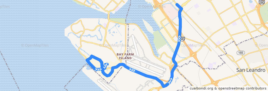 Mapa del recorrido Harbor Bay Business Park Shuttle (evening trips 1, 3, 4, 6, 8) de la línea  en Аламида.