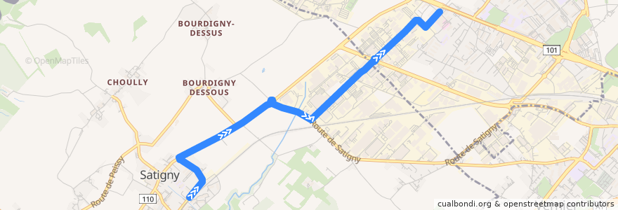 Mapa del recorrido Bus 71: Satigny-Gare → Hôpital de La Tou de la línea  en Genève.
