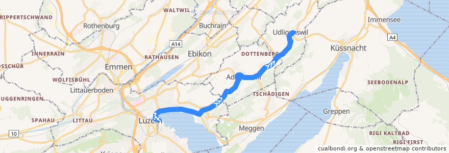Mapa del recorrido Bus 73: Luzern, Bahnhof => Udligenswil, Alte Post de la línea  en Lucerna.