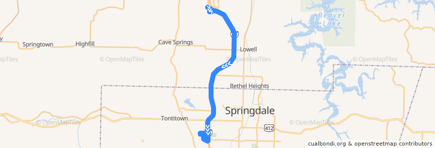 Mapa del recorrido ORT 490 Southbound Hunt Tower-NWACC WC de la línea  en アーカンソー州.