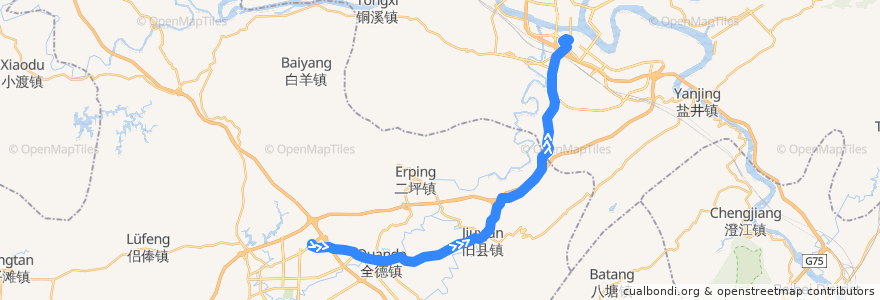Mapa del recorrido 铜合城际线 铜梁→合川 de la línea  en 重慶市.