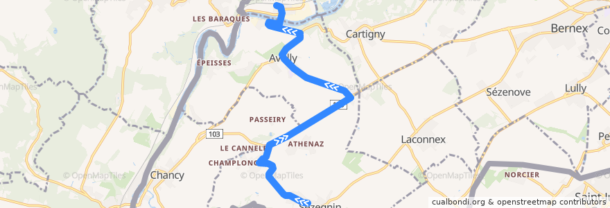 Mapa del recorrido Bus 77: Mairie d'Avusy → La Plaine de la línea  en Женева.
