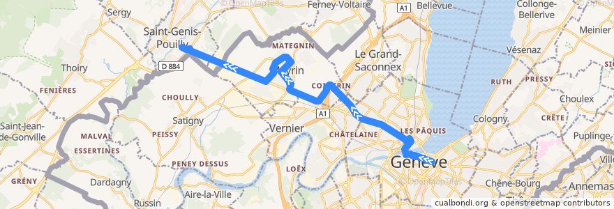 Mapa del recorrido Noctambus Andromède (NA): Rive -> CERN / Sergy-Centre de la línea  en Cenevre.