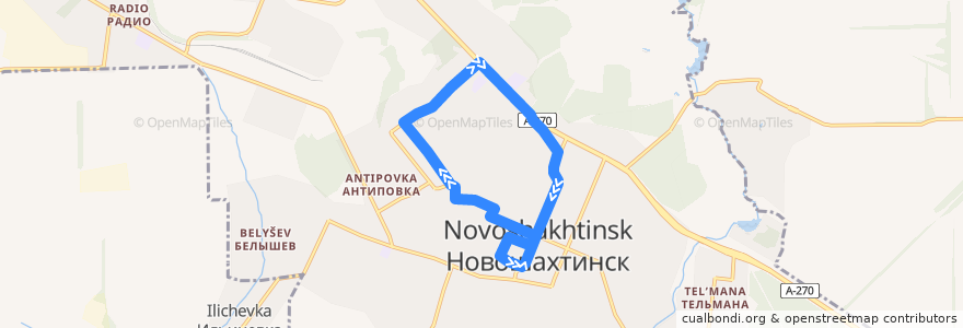 Mapa del recorrido Автобус 7: Центр => ЖБИ => Центр de la línea  en Novoshakhtinsk.