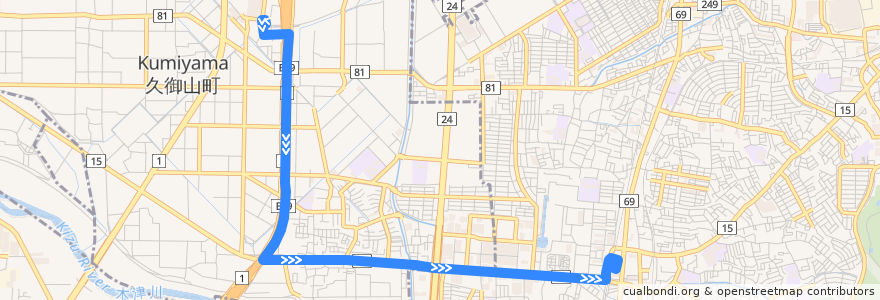 Mapa del recorrido イオン大久保線 de la línea  en Kyoto Prefecture.