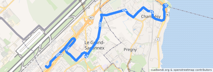 Mapa del recorrido Bus 59: Plage du Vengeron → Aéroport de la línea  en Genève.