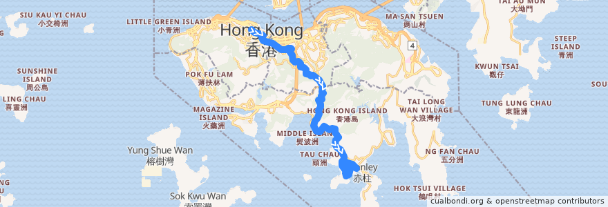 Mapa del recorrido 新巴66線 NWFB 66 (中環 Central → 馬坑 Ma Hang) de la línea  en 香港島 Hong Kong Island.