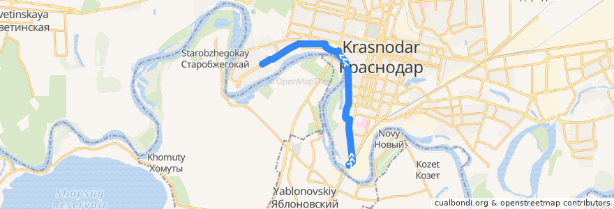 Mapa del recorrido Автобус №95: Автовокзал "Южный" => Юбилейный микрорайон de la línea  en городской округ Краснодар.