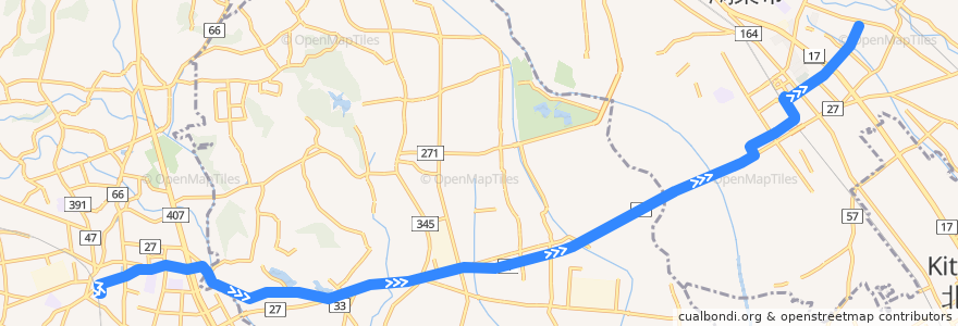 Mapa del recorrido HM-11 東松山駅東口→鴻巣駅東口→免許センター de la línea  en Präfektur Saitama.