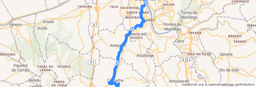 Mapa del recorrido 49: Portagem => Cernache de la línea  en Coímbra.