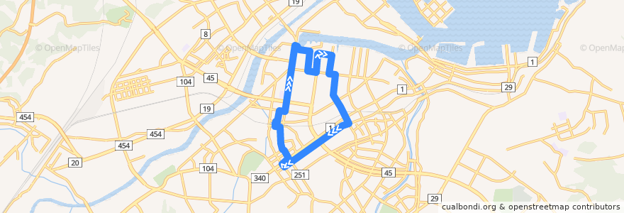 Mapa del recorrido 市内循環線 de la línea  en Hachinohe.