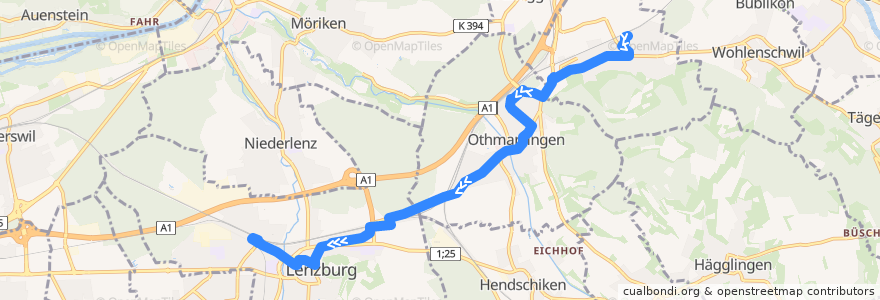 Mapa del recorrido Bus 393: Mägenwil => Lenzburg de la línea  en Аргау.