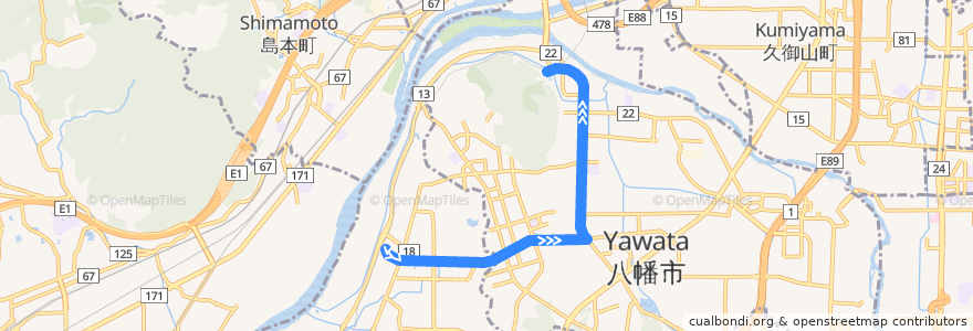 Mapa del recorrido 樟葉八幡線 de la línea  en Giappone.